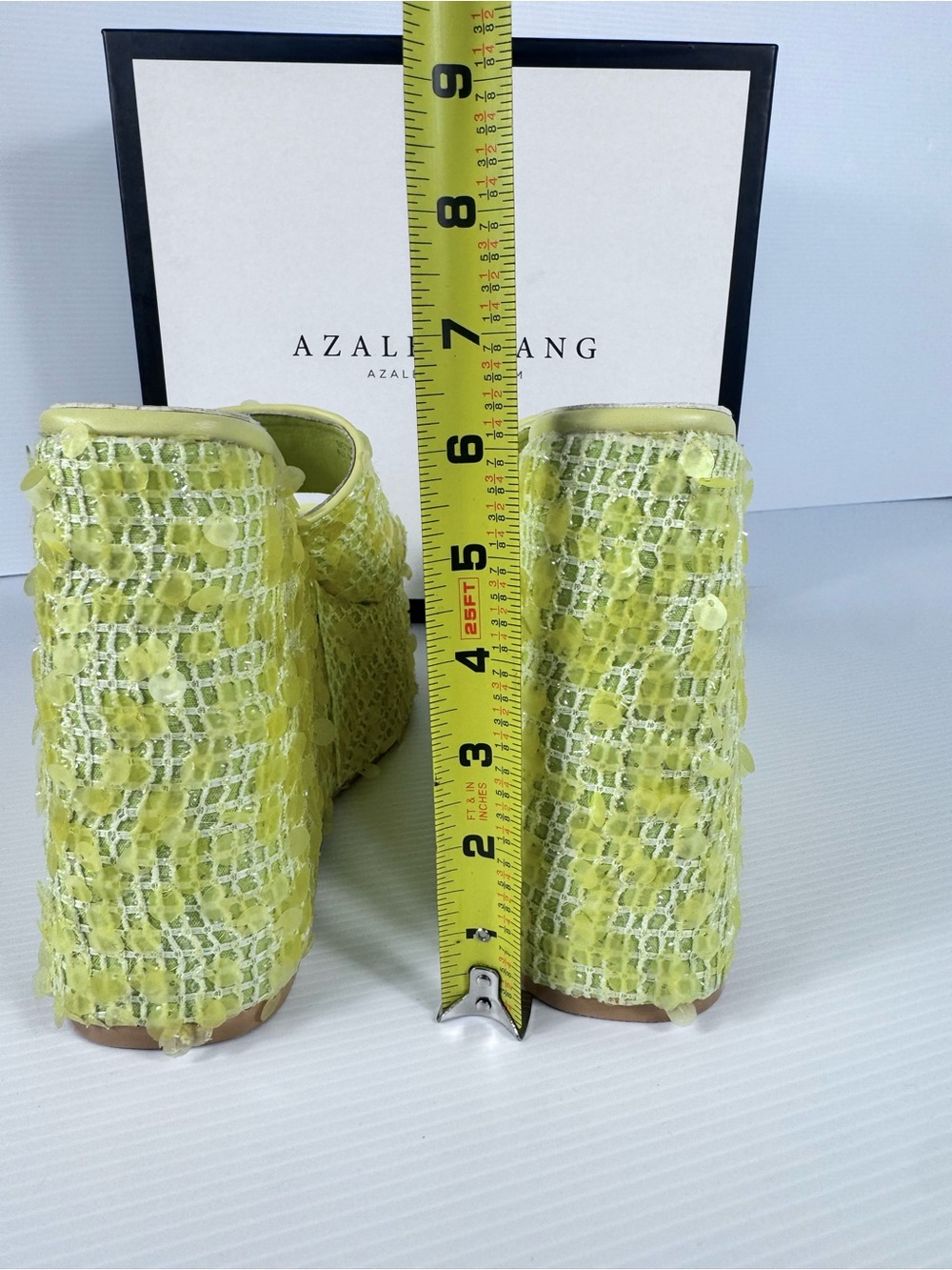 Azalea Wang Betsey Yellow Sequin Platform Wedge Sandals NIB - Picture 7 of 9